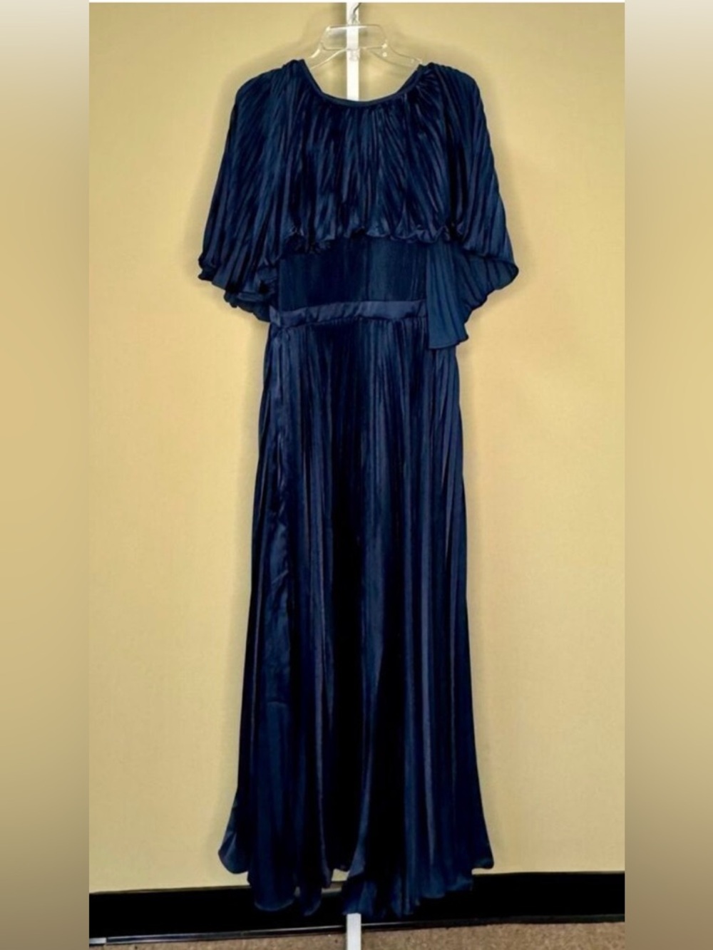 Mac Duggal NWT Pleated Caplet Tea Length Dress in Midnight Size 10 - Picture 4 of 7